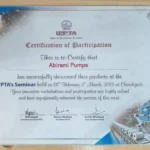 Abirami Pumps: IPPTA AGM & Seminar 2025 Participation Certificate for Product Showcase IPPTA AGM & Seminar 2025 participation certificate awarded to Abirami Pumps for showcasing products in Chandigarh