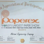 Abirami Engineering at Paperex 2023 – World’s Largest Paper Show Abirami Engineering Company participation certificate at Paperex 2023