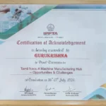Certificate of Acknowledgment from IPPTA to Gurukrishna, recognizing participation in July 2024 Coimbatore seminar.
