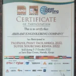 Abirami Engineering Company participation certificate at ProPaper Print Pack Africa 2022 and Super Sourcing Kenya 2022
