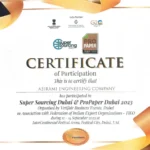 Abirami Engineering at Super Sourcing Dubai & ProPaper Dubai 2023 – International Paper & Packaging Event Abirami Engineering Company participation certificate at Super Sourcing Dubai & ProPaper Dubai 2023