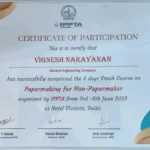 Certificate of participation in IPPTA Papermaking course, Delhi 2025